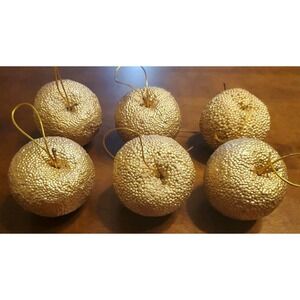 Artificial Faux Fruit Apple Gold Textured Christmas Ornament Holiday Lot of 6